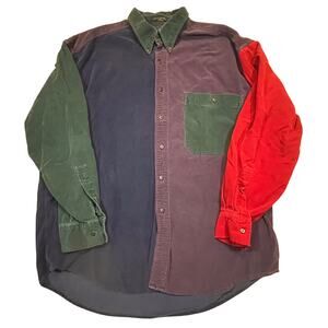 Vintage Crossings Colorblock Corduroy Button Down Shirt Mens Size Large